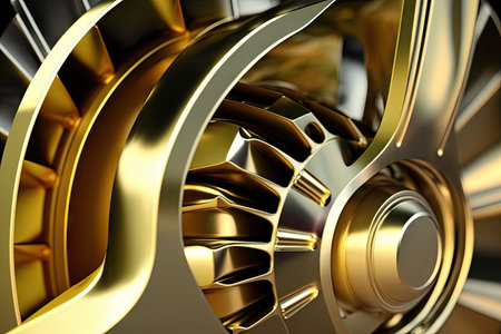 mechanical design of shiny metallic parts close up, modern industrial 4.0, created with generative aiの素材