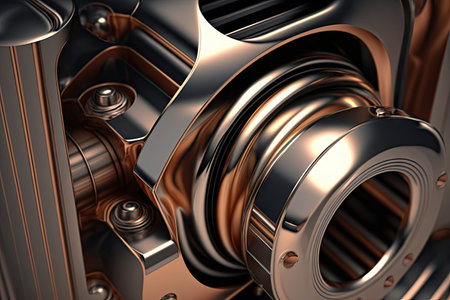 mechanical design of shiny metallic parts close up, modern industrial 4.0, created with generative aiの素材