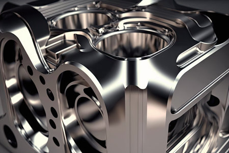 mechanical design of shiny metallic parts close up, modern industrial 4.0, created with generative aiの素材
