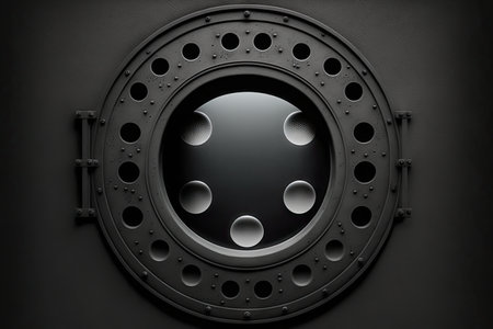 grey dark viewport with portholes on dark background industrial modern 4.0, created with generative aiの素材