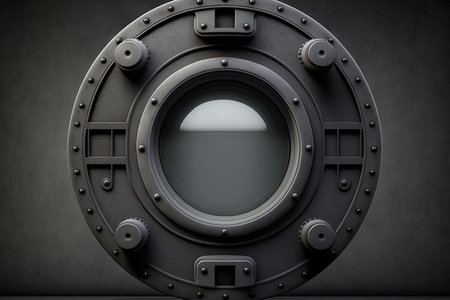 grey dark viewport with portholes on dark background industrial modern 4.0, created with generative aiの素材