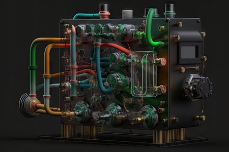 machine with tubing and sensors isolated on black background - industrial modern 4.0, created with generative aiの素材