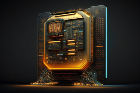 cyber futuristic technological design with computer terminal and chip industrial modern 4.0, created with generative aiの素材