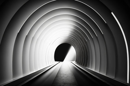 high steep tunnel on conceptual background in black white industrial modern 4.0, created with generative aiの素材