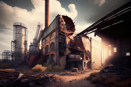 industrial ruin, with the past and present brought together in a single image, created with generative aiの素材