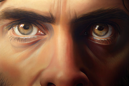 close-up of jesus, with his eyes fixed on the viewer, created with generative aiの素材