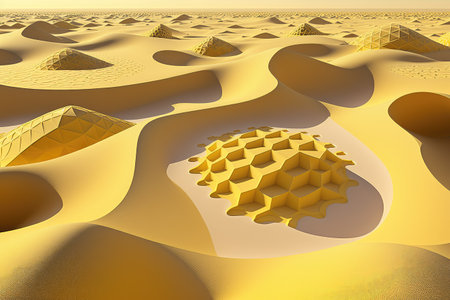geometric pattern of yellow sand dunes lake in the desert, created with generative aiの素材