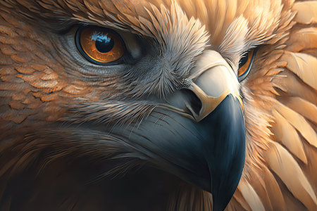 close-up of griffins fierce and majestic face, created with generative aiの素材