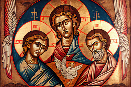 traditional icon of the trinity, with depictions of the father, son and holy spirit, created with generative aiの素材