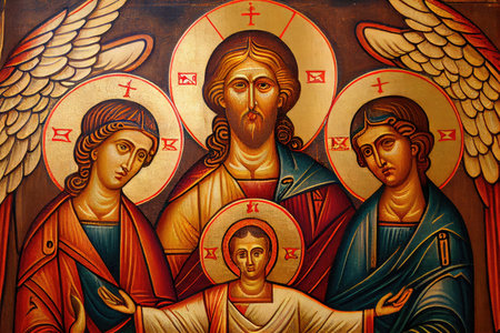 traditional icon of the trinity, with depictions of the father, son and holy spirit, created with generative aiの素材