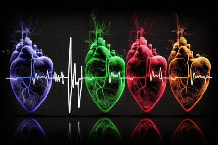 heart beating, with each beat represented by a different color, created with generative aiの素材