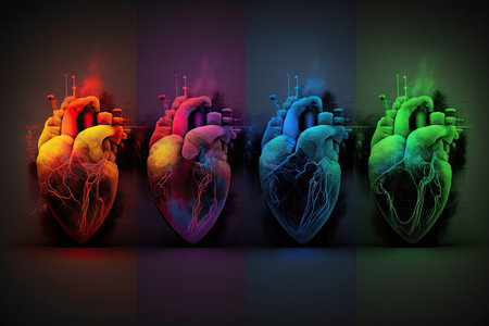 heart beating, with each beat represented by a different color, created with generative aiの素材
