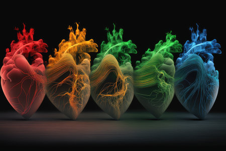 heart beating, with each beat represented by a different color, created with generative aiの素材