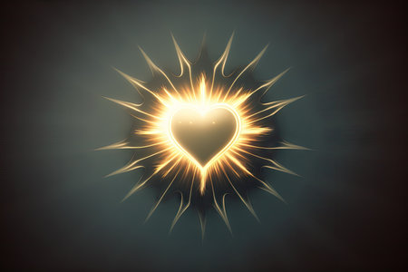 heart with sun shining above, surrounded by rays of light, created with generative aiの素材