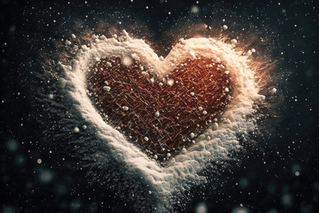 heart surrounded by falling snowflakes, created with generative aiの素材