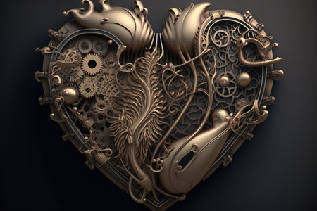 heart made of gears and springs, representing the intricate and delicate nature of the organ, created with generative aiの素材