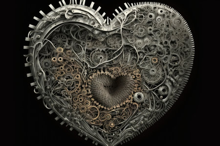 heart made of gears and springs, representing the intricate and delicate nature of the organ, created with generative aiの素材