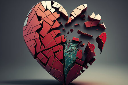 a heart broken into pieces, with each piece representing a different person or experience, created with generative aiの素材