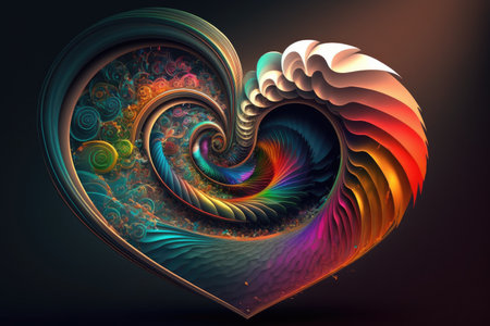 abstract heart, with a spiral of colors and shapes, created with generative aiの素材