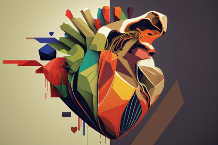 abstract human heart, with bold lines and shapes, created with generative aiの素材