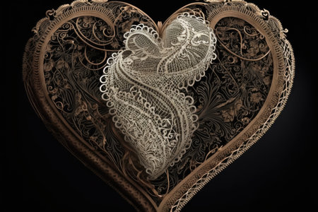 heart made of delicate lace, with intricate patterns and textures, created with generative aiの素材