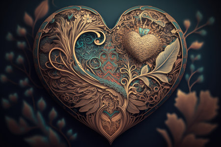 heart surrounded by intricate patterns and designs, inspired by nature, created with generative aiの素材