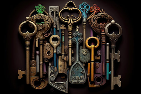 keys, with each keyhole representing a person or place that the keys open, created with generative aiの素材