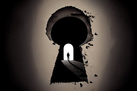 keyhole, with black silhouette of person peering through it, created with generative aiの素材