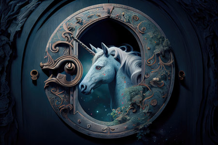 a keyhole that leads to a magical world, with unicorns and fairies, created with generative aiの素材