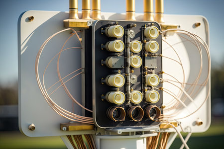 close-up of 5g antenna, with cables and connectors visible, created with generative aiの素材