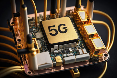 close-up of 5g antenna, with cables and hardware visible, created with generative aiの素材