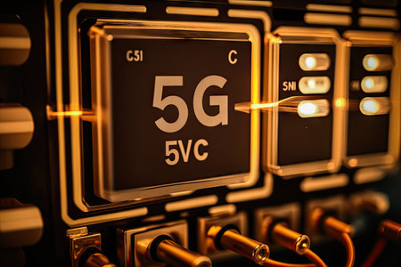 close-up of 5g network signal bars, showing strong and stable connectivity, created with generative aiの素材