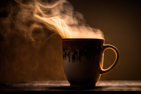 close-up of warm and inviting mug, with steam rising from the hot beverage, created with generative aiの素材