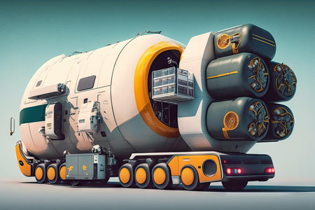 autonomous cargo transport system, transporting goods from one destination to another with minimum human involvement, created with generative aiの素材