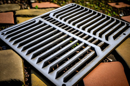 new cooking grate made of metal in backyard grill, created with generative aiの素材
