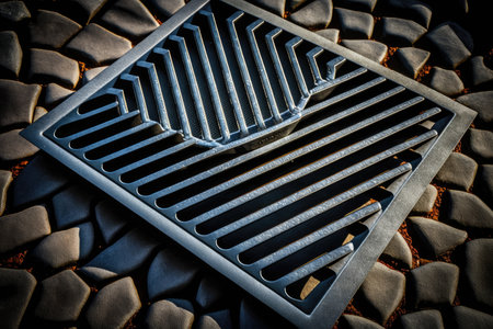 new cooking grate made of metal in backyard grill, created with generative aiの素材