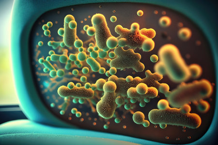 microscopic view of bacteria growing on bus seat, created with generative aiの素材