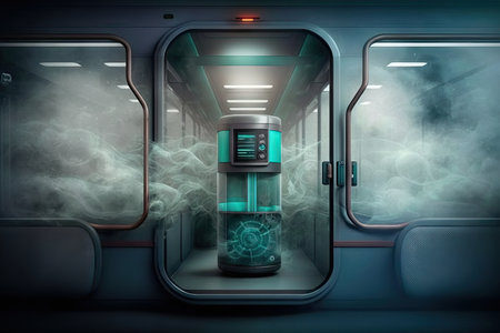 bus cabin with misting system, to keep bacteria at bay, created with generative aiの素材