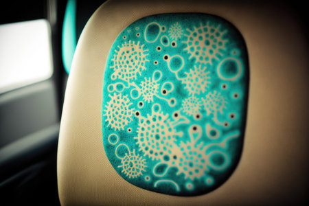 close-up of bacteria on bus seat, with visible textures and shapes, created with generative aiの素材