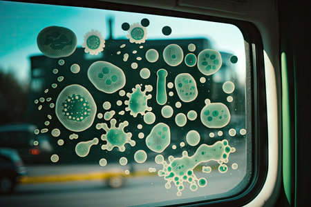 close-up of bacteria on the bus window, created with generative aiの素材
