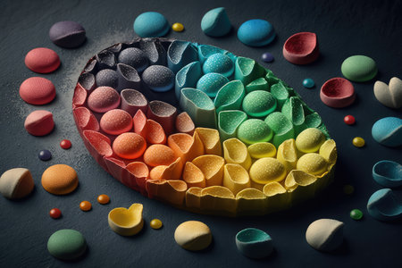 cough drops coming to life, with layers of colors and flavors, created with generative aiの素材