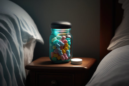 a jar of cough drops on a bedside table, created with generative aiの素材