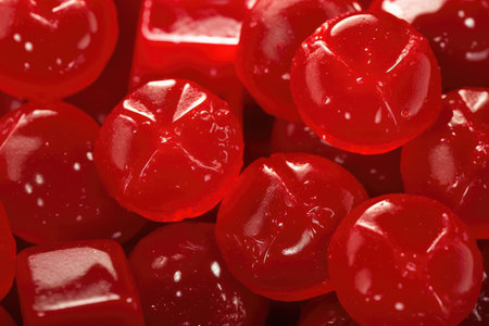 close-up of juicy, sour cherry cough drops, created with generative aiの素材