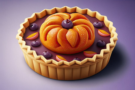 home baking fruit plum mini pie in round orange form, created with generative aiの素材
