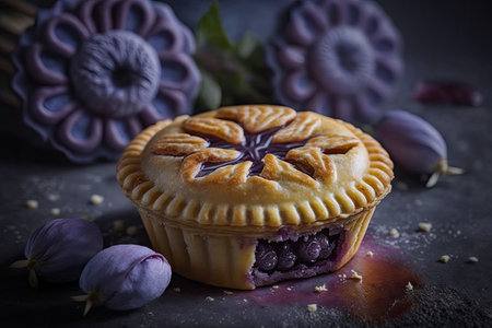 homemade delicious plum mini pie with beautiful purple filling, created with generative aiの素材