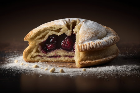 homemade plum mini pie with raspberry jam in section of dough, created with generative aiの素材