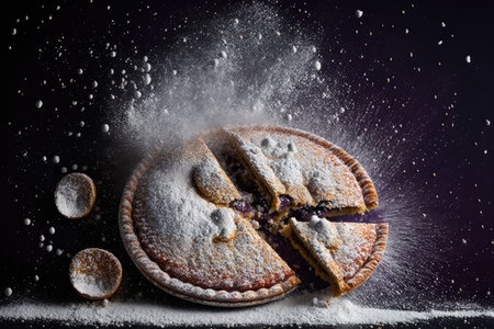round slices plum mini pie with sprinkle of powdered sugar, created with generative aiの素材