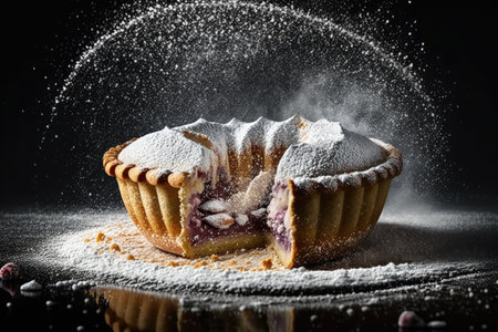round slices plum mini pie with sprinkle of powdered sugar, created with generative aiの素材