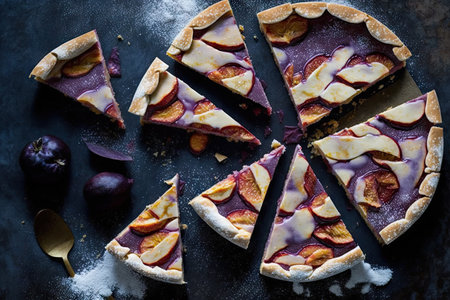 sliced plum mini pie slices for brunch, created with generative aiの素材