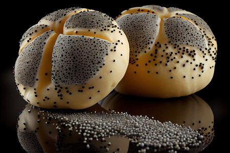 fresh poppy seed buns sprinkled with poppy seeds, created with generative aiの素材